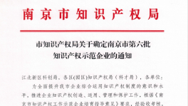 喜報！南京永能新材料有限公司獲選南京市知識產(chǎn)權(quán)示范企業(yè)！